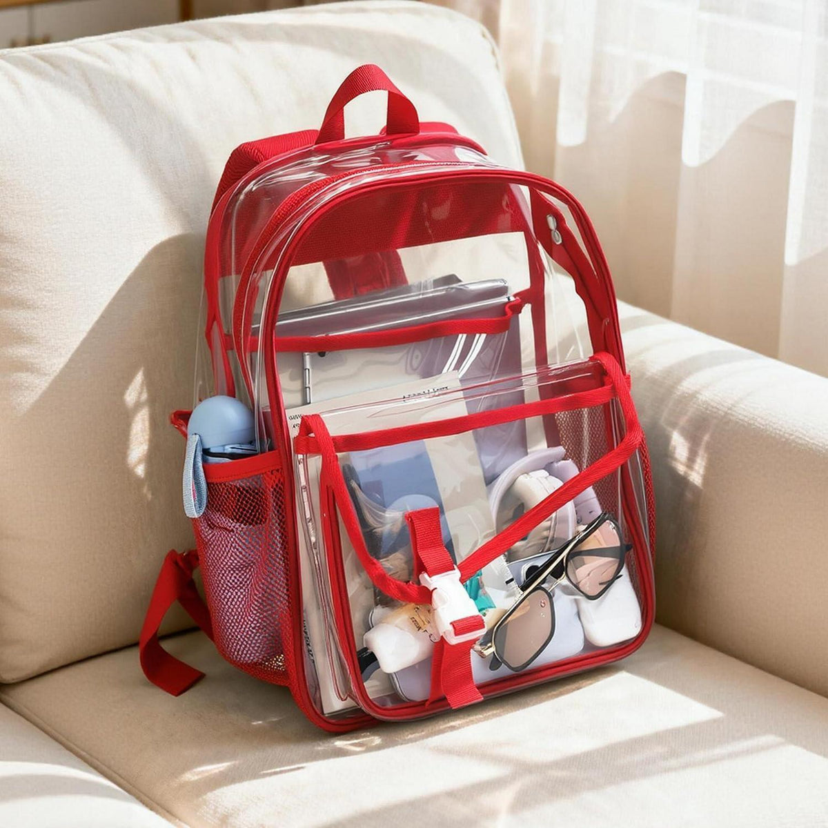 Transparenter Damen Rucksack | Wasserdicht & Geräumig | Rot