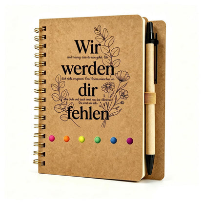 Abschiedsgeschenk Notizbuch "Wir werden dir fehlen" mit Stift