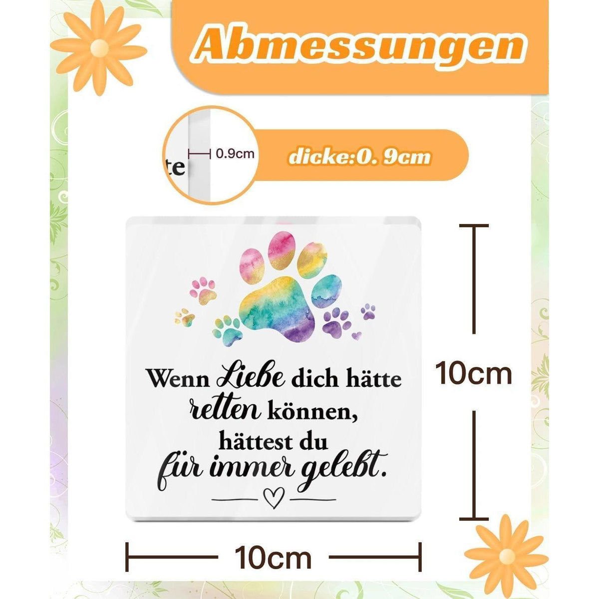 Acryl Gedenkbild für Hund – Pfote Regenbogen & Trauerbotschaft