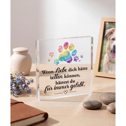 Acryl Gedenkbild für Hund – Pfote Regenbogen & Trauerbotschaft
