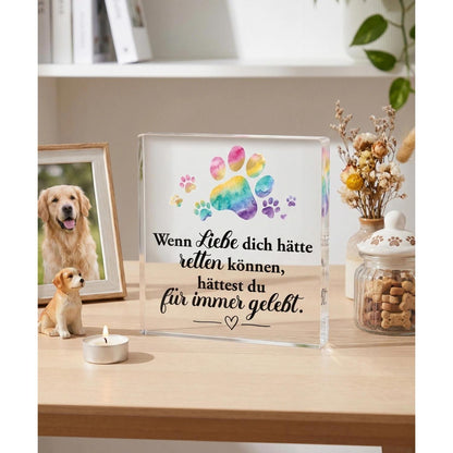 Acryl Gedenkbild für Hund – Pfote Regenbogen & Trauerbotschaft