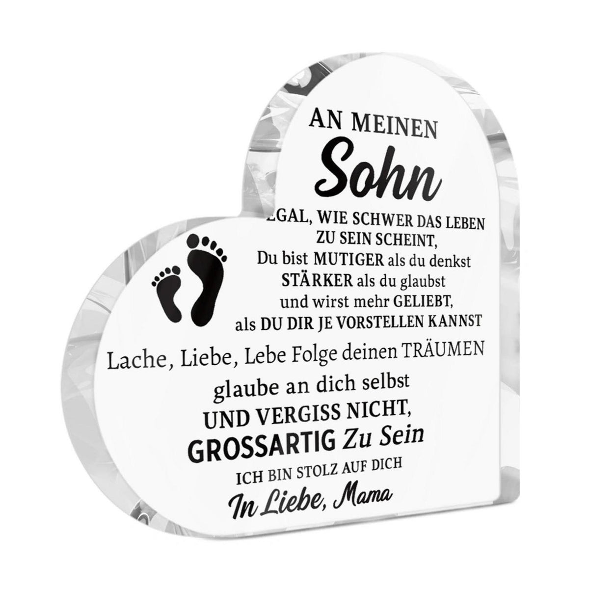 Acryl Herz Deko – Fußspur Geschenk für Sohn mit Botschaft