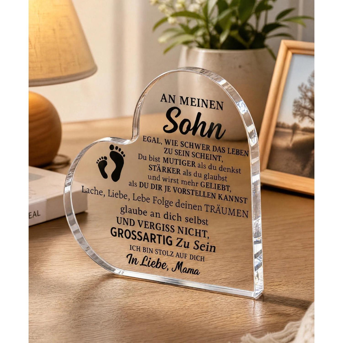 Acryl Herz Deko – Fußspur Geschenk für Sohn mit Botschaft