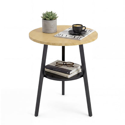 Runder Beistelltisch Eiche | Vintage Couchtisch mit 2 Etagen