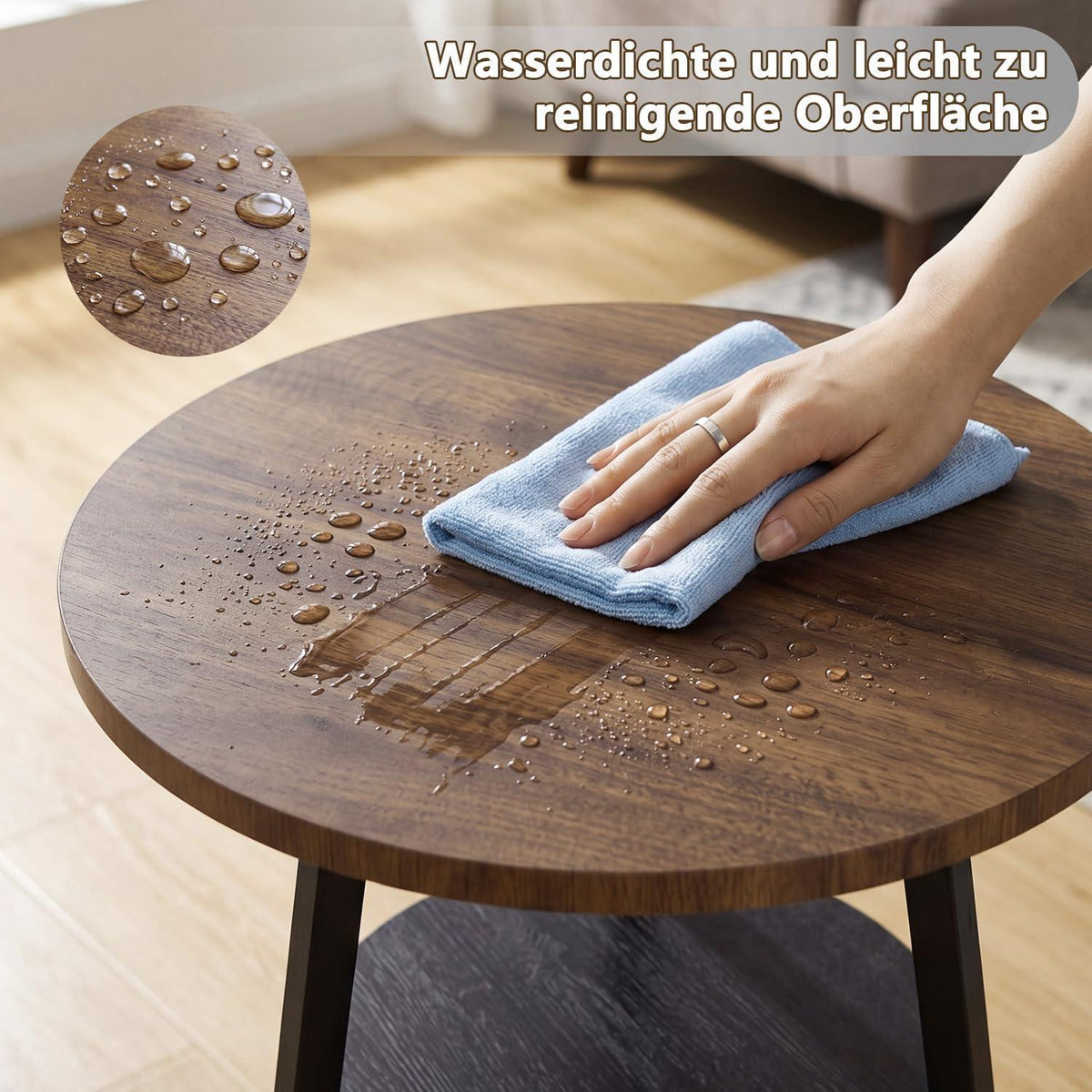 Runder Beistelltisch Vintage Nussbaumoptik mit 2 Etagen