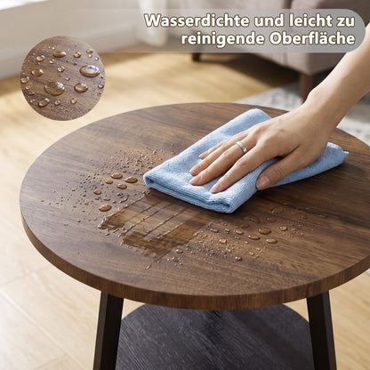 Runder Beistelltisch Vintage Nussbaumoptik mit 2 Etagen