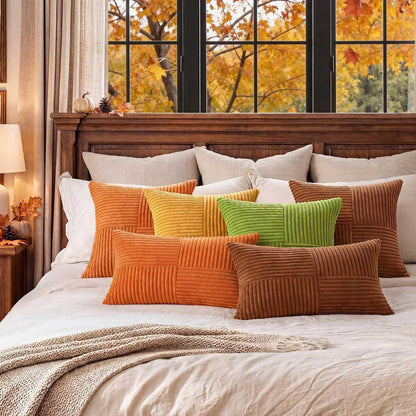 4er Set Herbst Kissenbezüge 40x60 cm Gestreift Plüsch