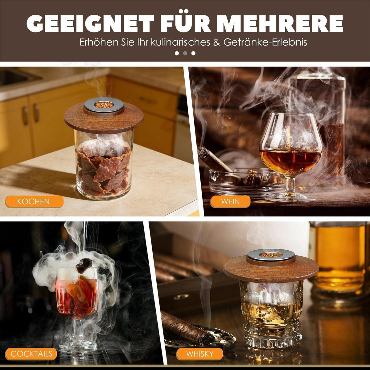 Whisky Räucher Set mit Holzspäne & Edelstahlfilter