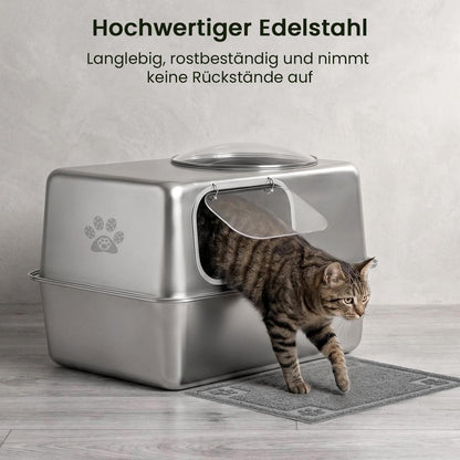 XXL Edelstahl Katzenklo mit Deckel & Streumatte