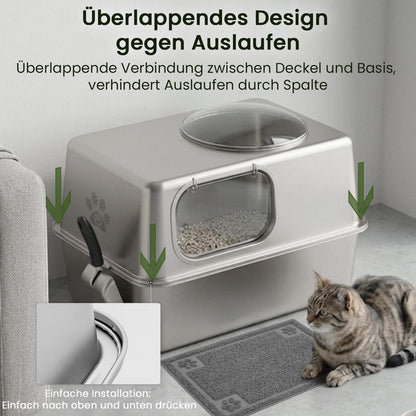 XXL Edelstahl Katzenklo mit Deckel & Streumatte
