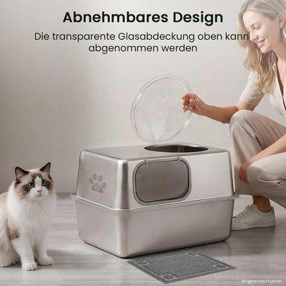 XXL Edelstahl Katzenklo mit Deckel & Streumatte