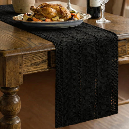 Tischläufer Baumwolle Leinen 30x140cm Schwarz Boho Rustikal