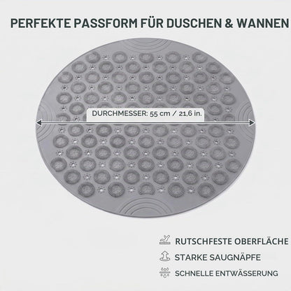 Rutschfeste Duschmatte rund, Grau – Sicher & Komfortabel