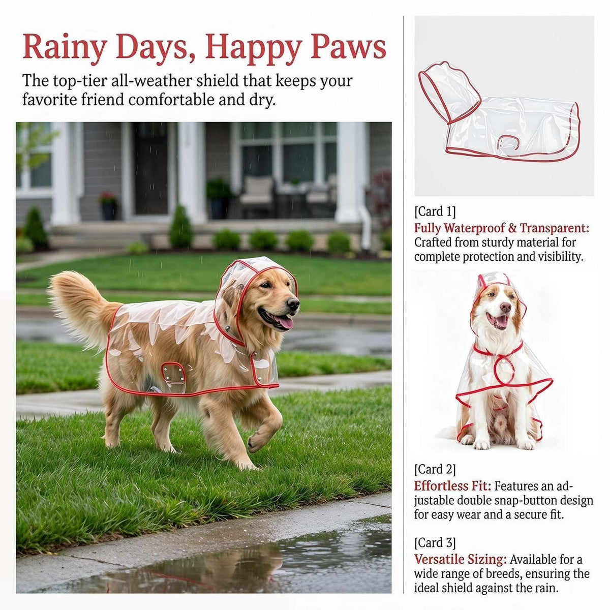 Wasserdichter Hunderegenmantel mit Kapuze – Größe L