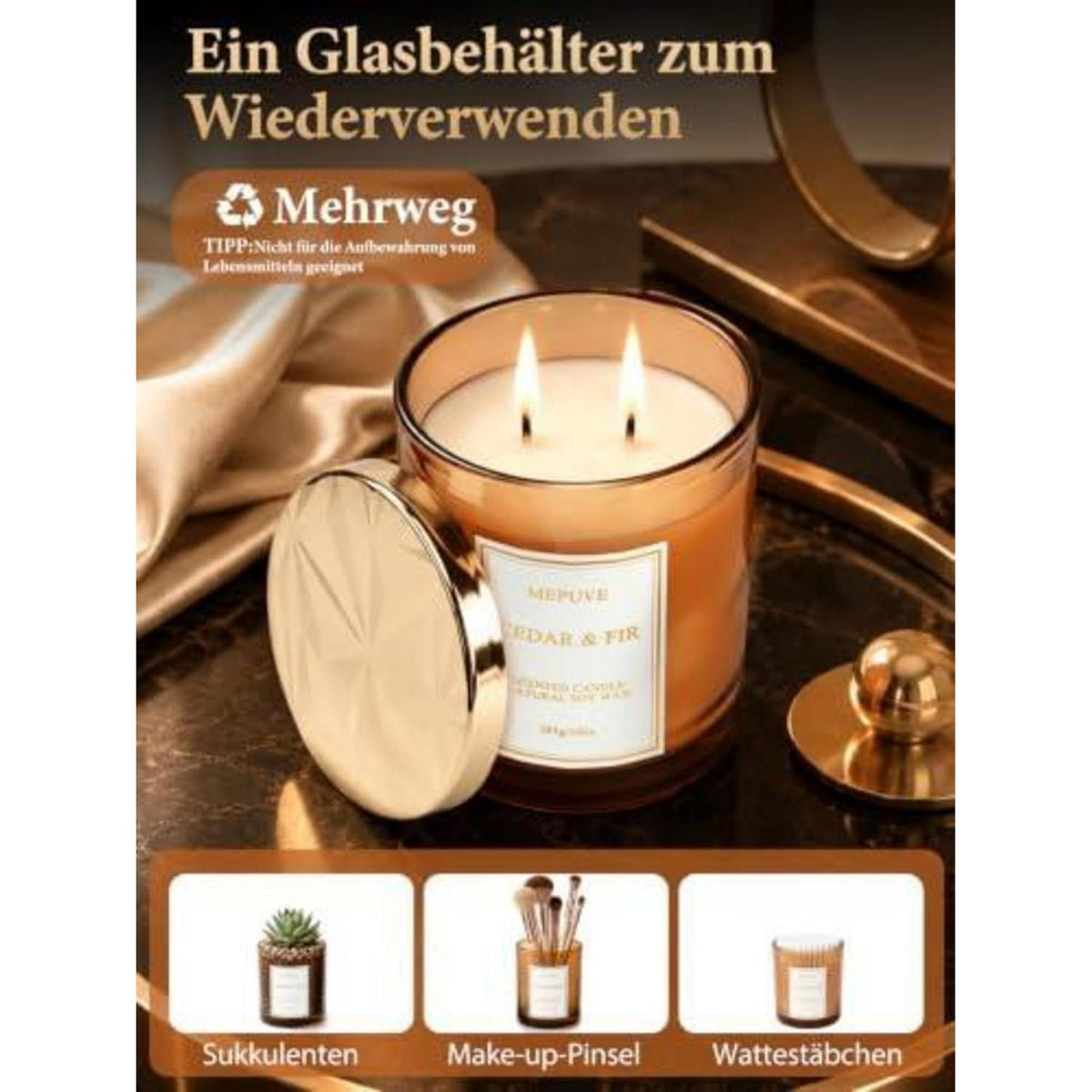 Duftkerze Zeder & Tanne - Premium Glas, 70h Brenndauer