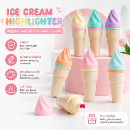 24 Mini Textmarker Set – 6 Pastellfarben, Eisförmig