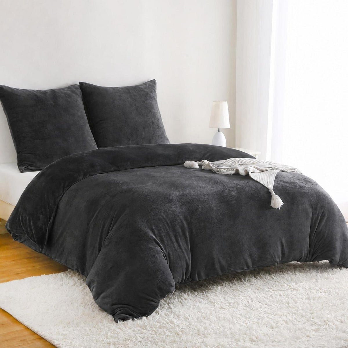 Winter Flanell Bettwäsche Set 220x240cm Schwarz