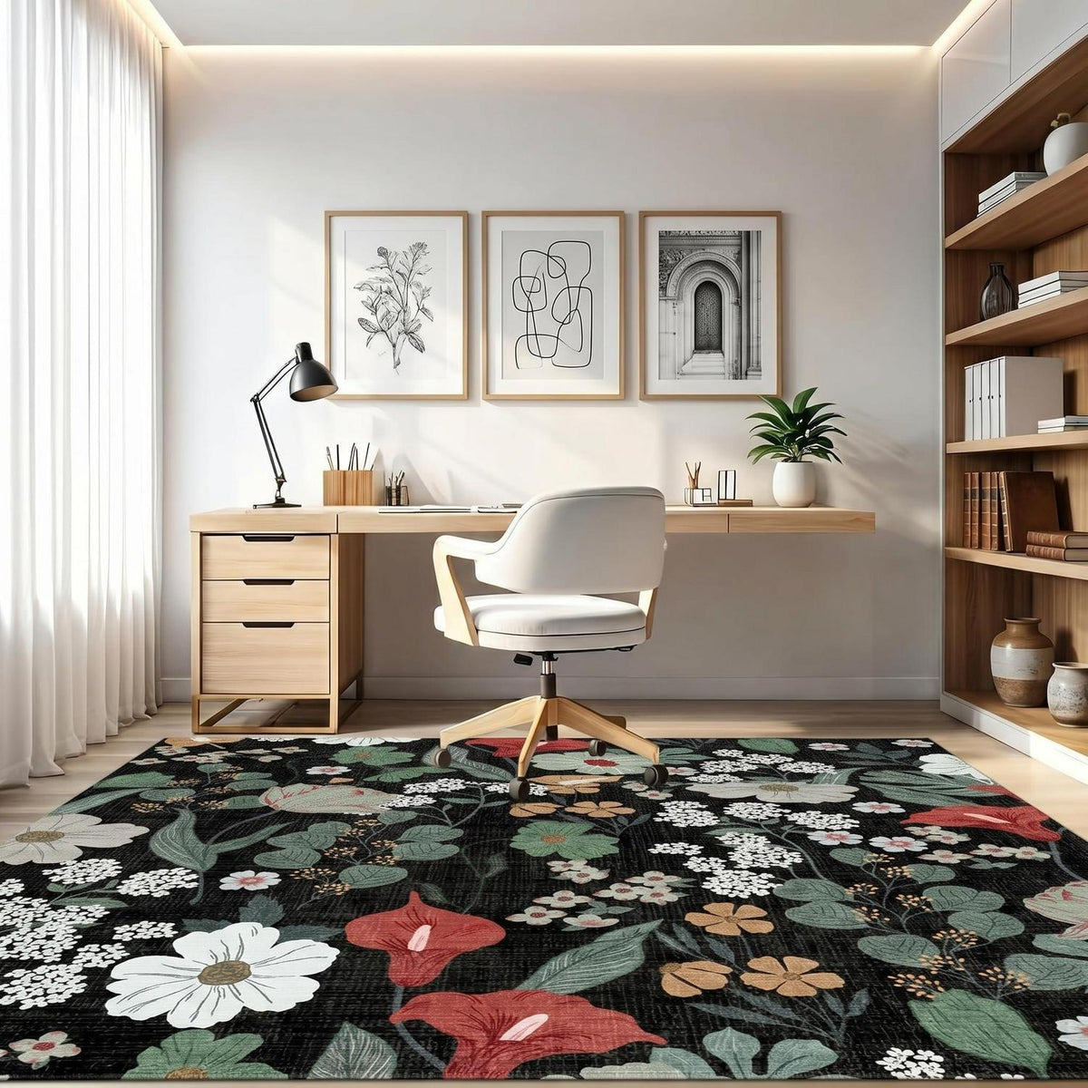 Schwarzer Boho Teppich 200x300 cm | Waschbar & Rutschfest
