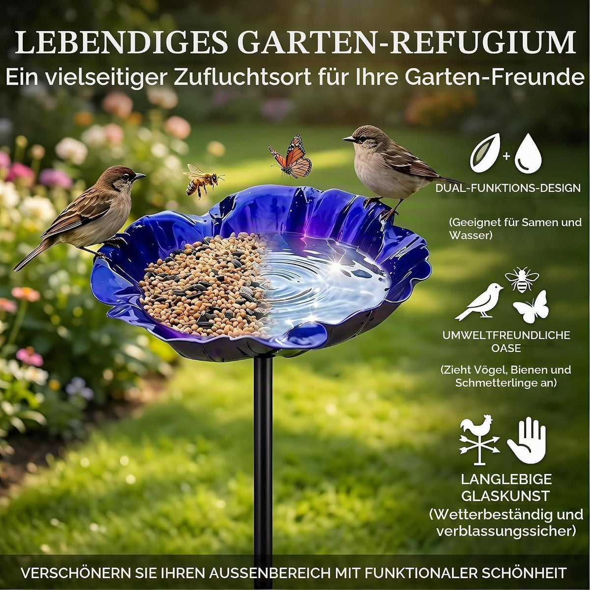 Metall Bienenbad Gartenstecker - Vogeltränke & Insektenquelle