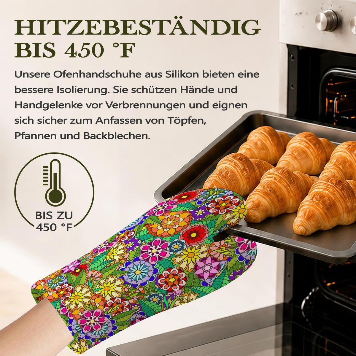 Ofenhandschuhe & Topflappen Set Retro Blumen Silikon Hitzebeständig