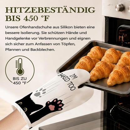 Ofenhandschuhe & Topflappen Set Katzenmotiv – Hitzebeständig & Rutschfest