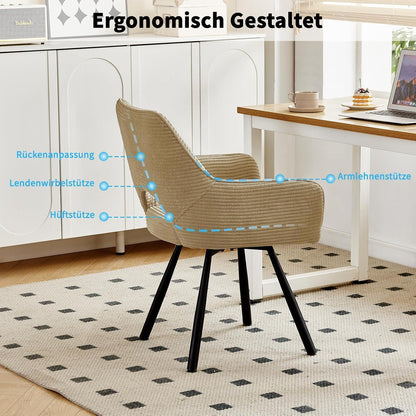 360° Drehbarer Esszimmerstuhl mit Armlehnen, Braun