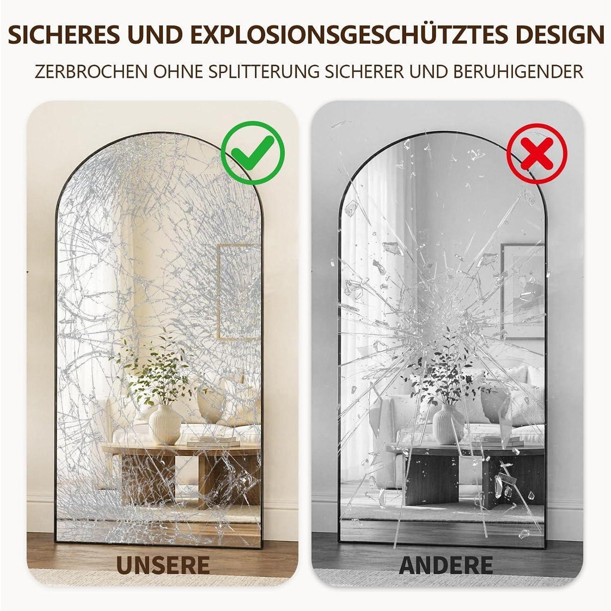 Gewölbter Standspiegel 171x76cm – Modern & Freistehend