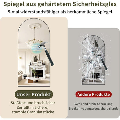 Ganzkörperspiegel 218x102cm – Gewölbt, Stand & Wand, Schwarz