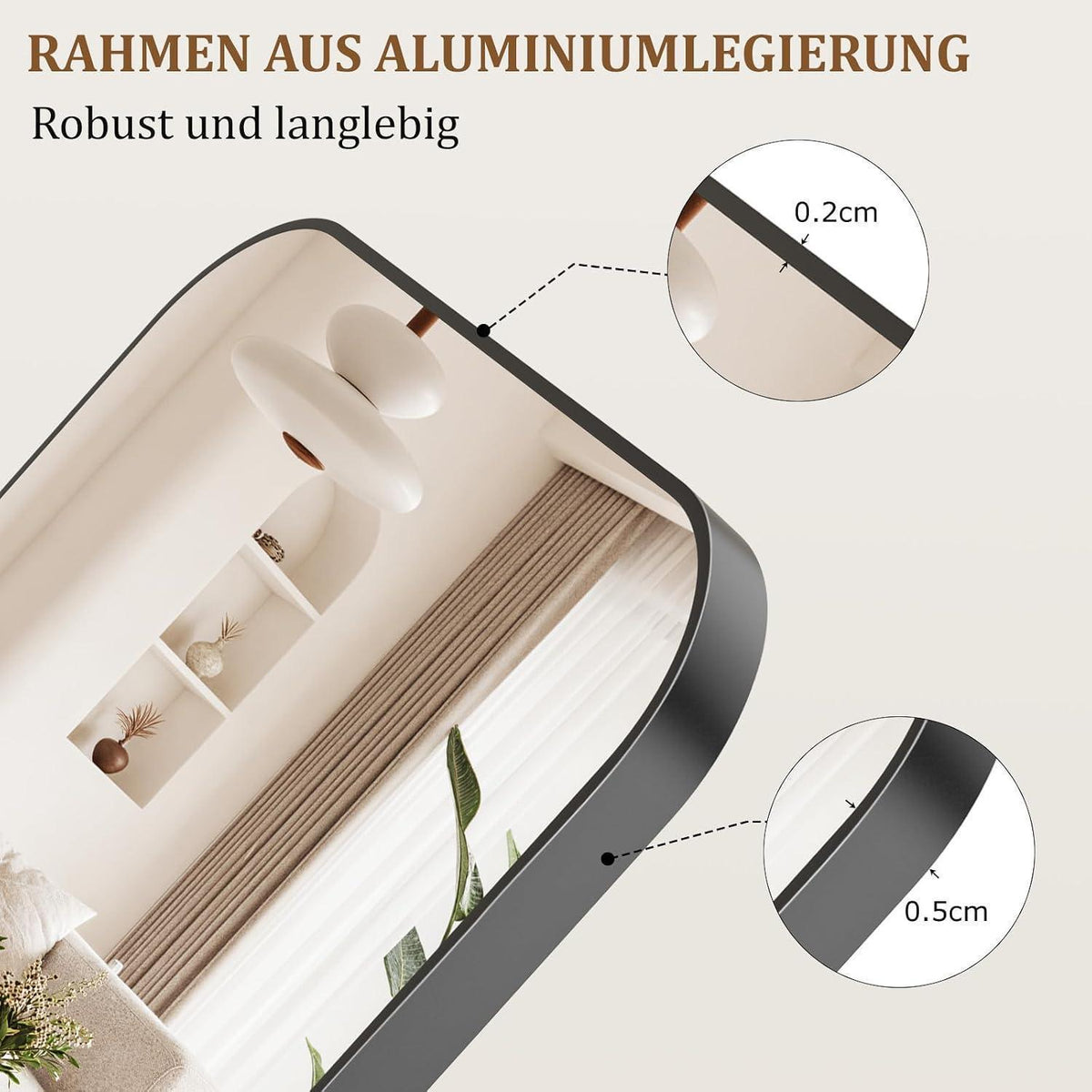 Ganzkörperspiegel Standspiegel 218x102cm Schwarz – Robust & Klar