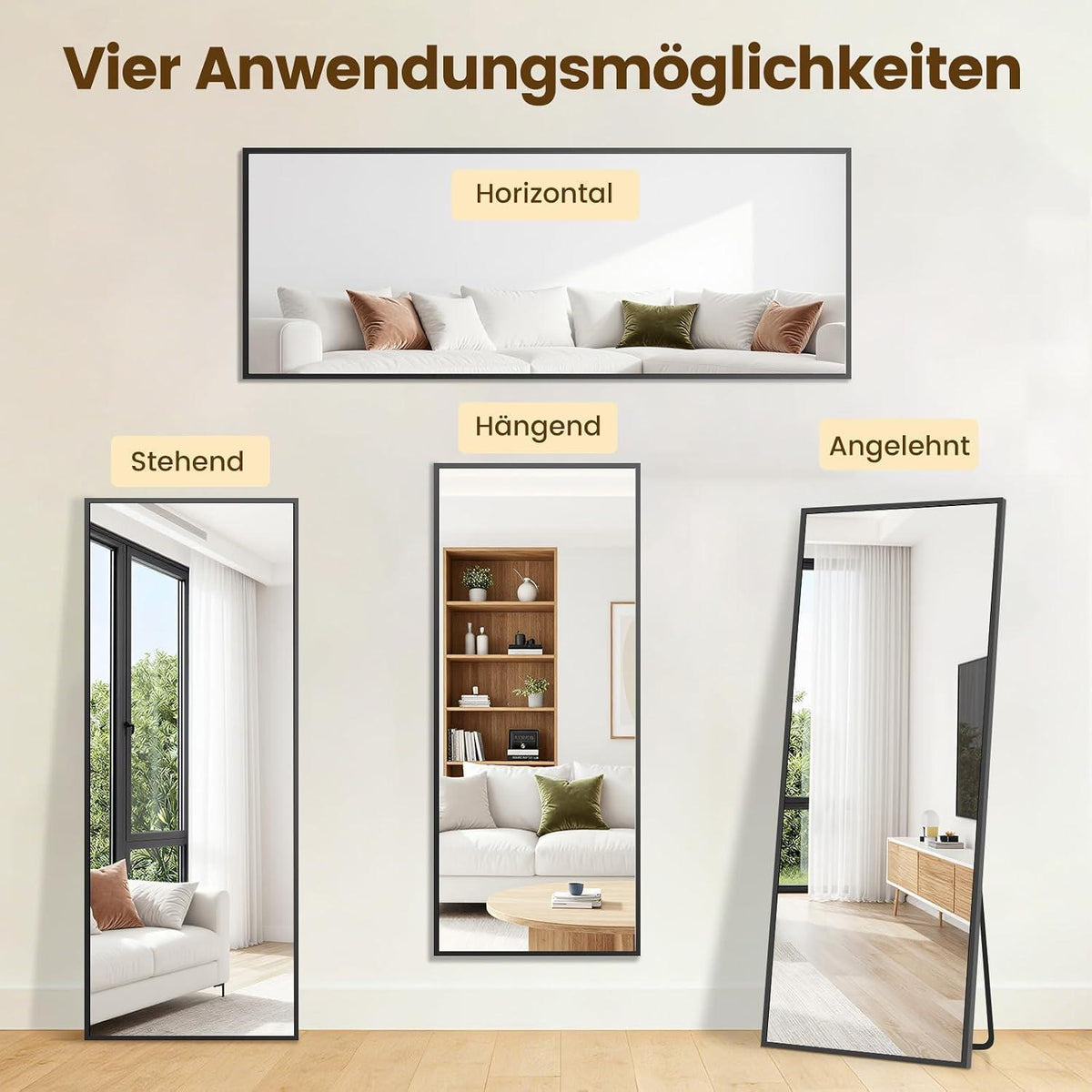 Ganzkörperspiegel 165x60cm Standspiegel mit Aluminiumrahmen