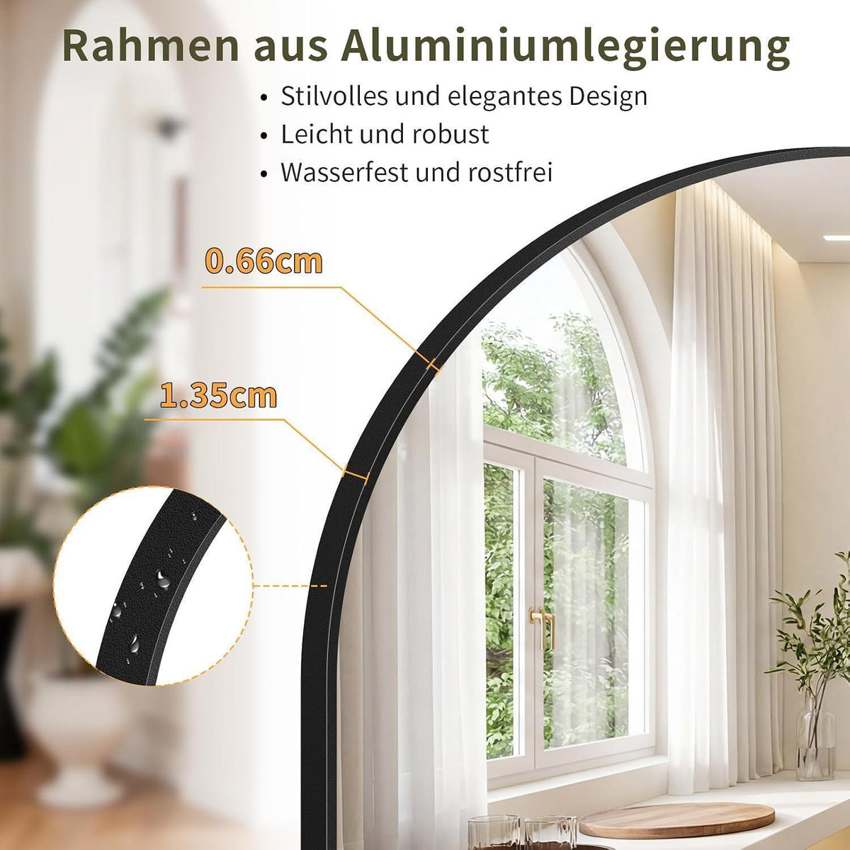 Ganzkörperspiegel 180x76cm – Gewölbt, Stand & Wand, Schwarz