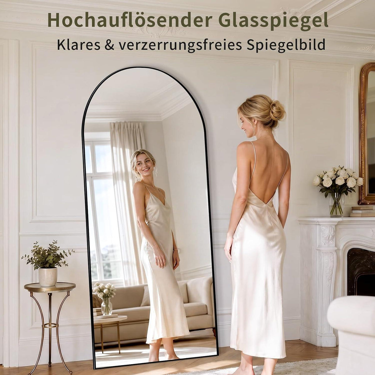 Ganzkörperspiegel 180x76cm – Gewölbt, Stand & Wand, Schwarz