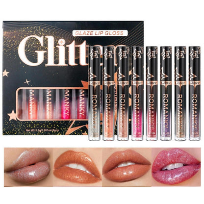 8-teiliges Lipgloss-Set mit Schimmer & Feuchtigkeit