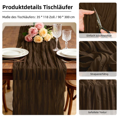 2er Set Tischläufer Braun 300x90cm Käsetuch Gaze Rustikal Boho Deko