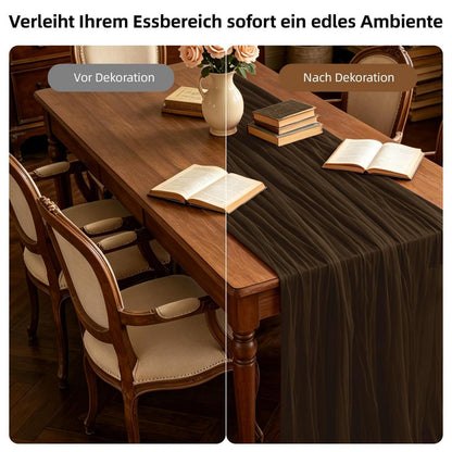 2er Set Tischläufer Braun 300x90cm Käsetuch Gaze Rustikal Boho Deko