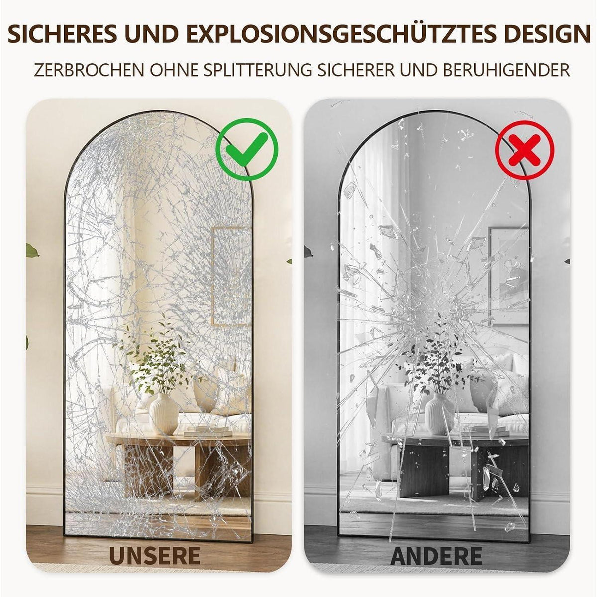 Gewölbter Standspiegel 180x71cm – Modern & Robust mit Ständer