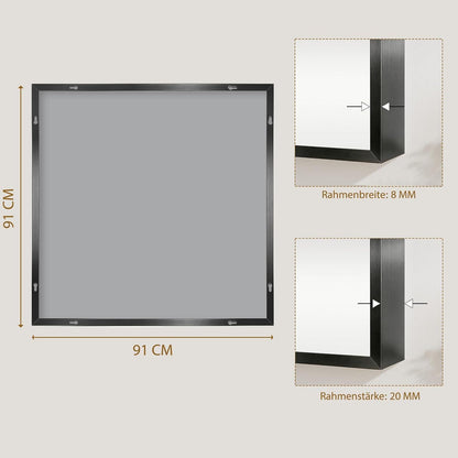 90x90cm Wandspiegel Schwarz – Bruchsicher & Rostfrei