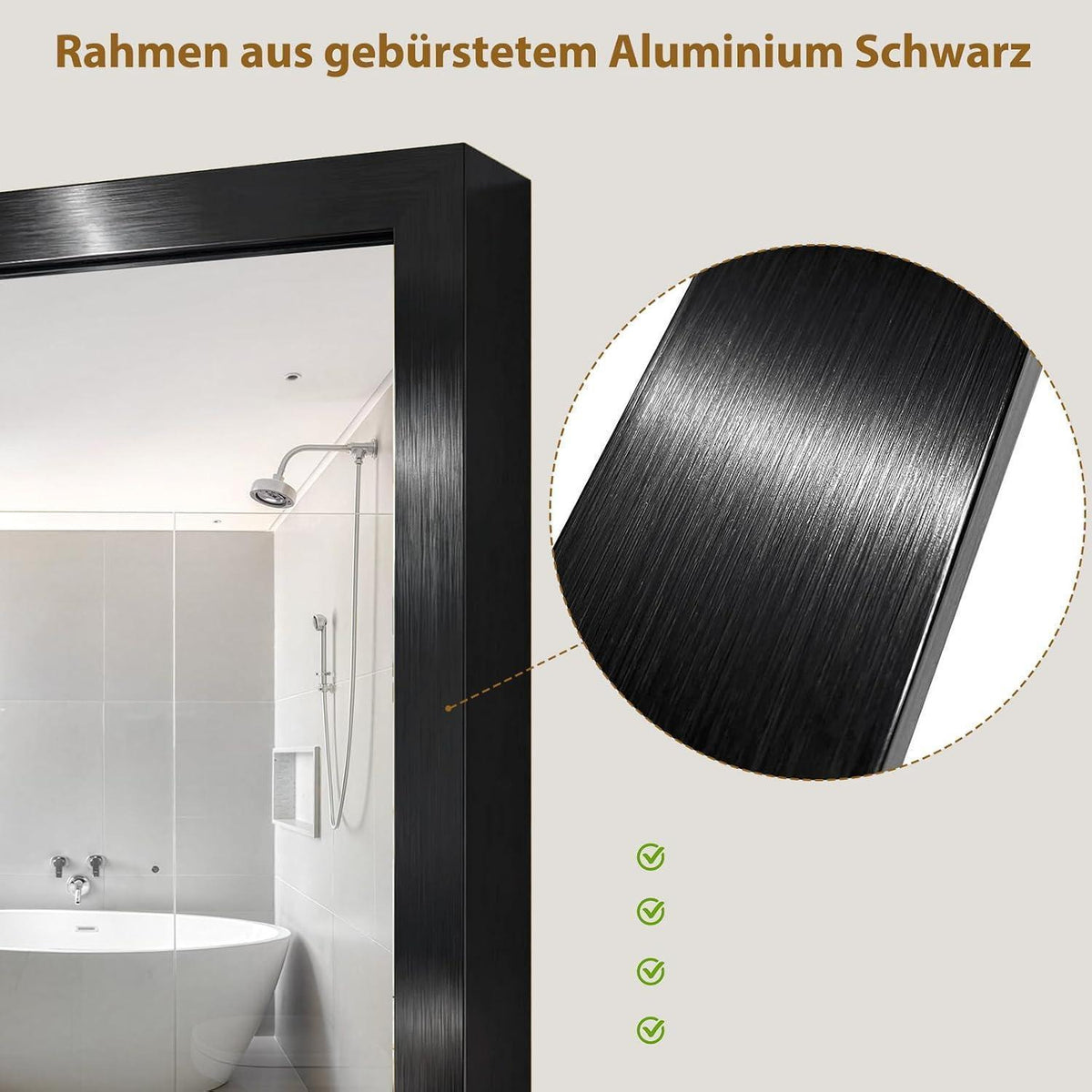 90x90cm Wandspiegel Schwarz – Bruchsicher & Rostfrei