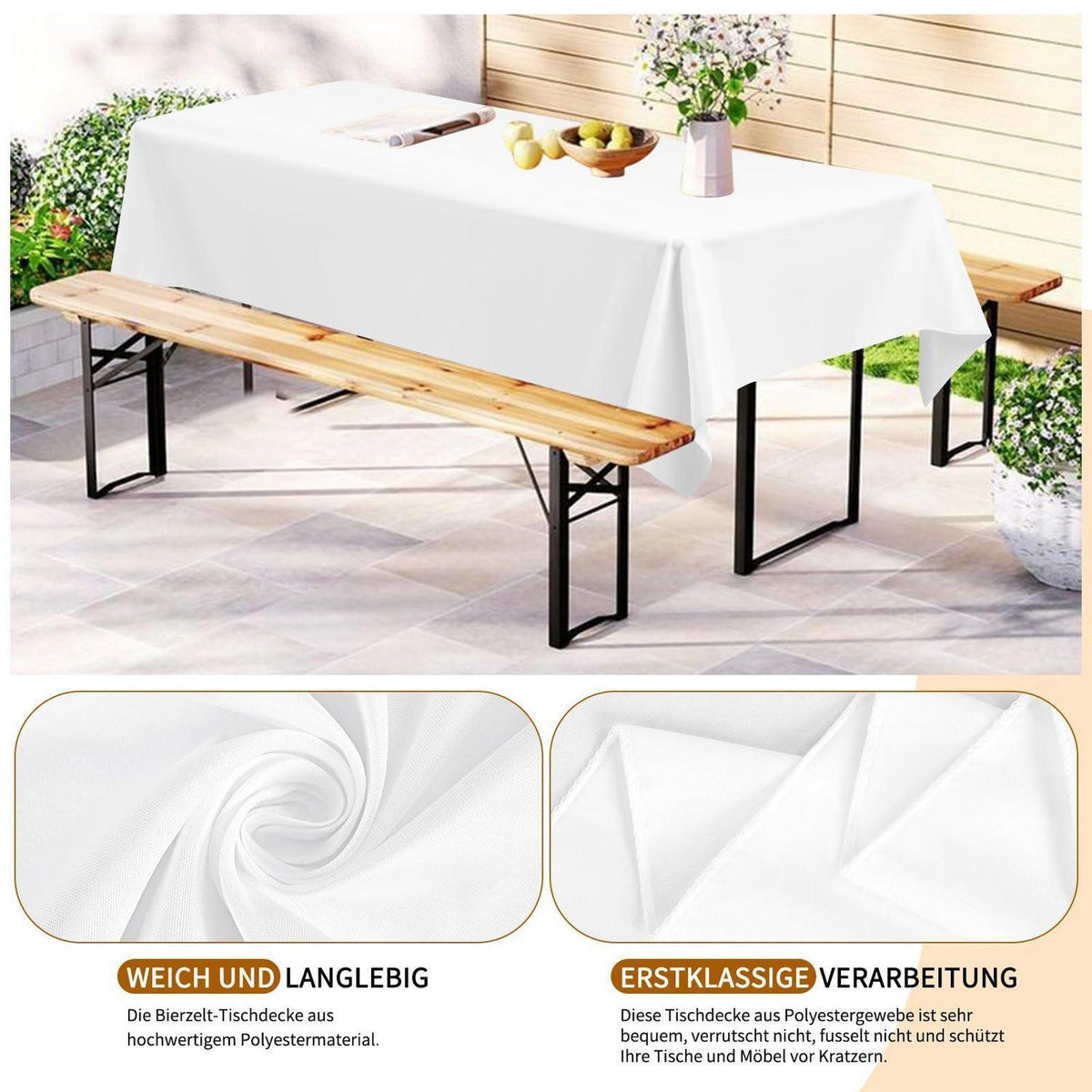 12x Biertischdecke Weiß 260x110 cm – Premium Qualität
