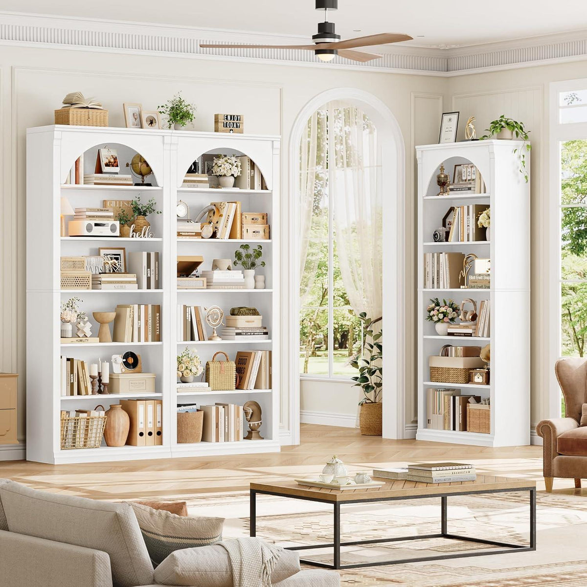 Bücherregal 75 cm | Gewölbter Schrank mit 6 Fächern, Weiß