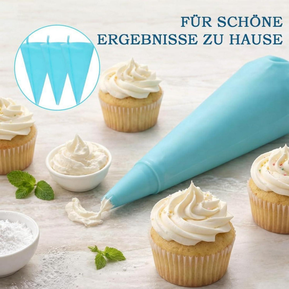 3 Spritzbeutel Silikon Wiederverwendbar mit Tüllen 30cm