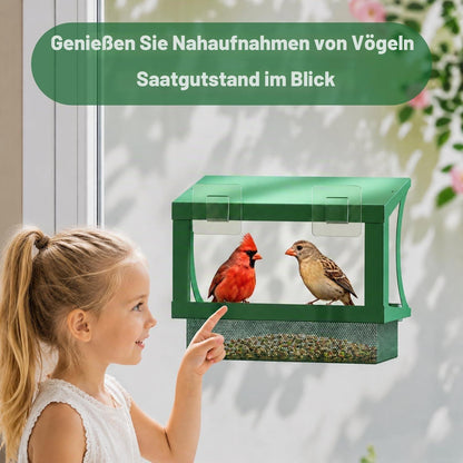 2-in-1 Vogelfutterhaus Fenster & Hängend | Wetterfest & Ohne Bohren
