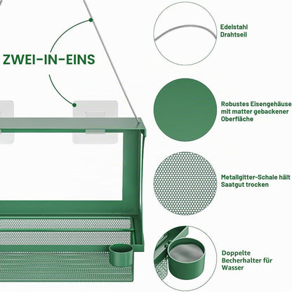 2-in-1 Vogelfutterhaus Fenster & Hängend | Wetterfest & Ohne Bohren