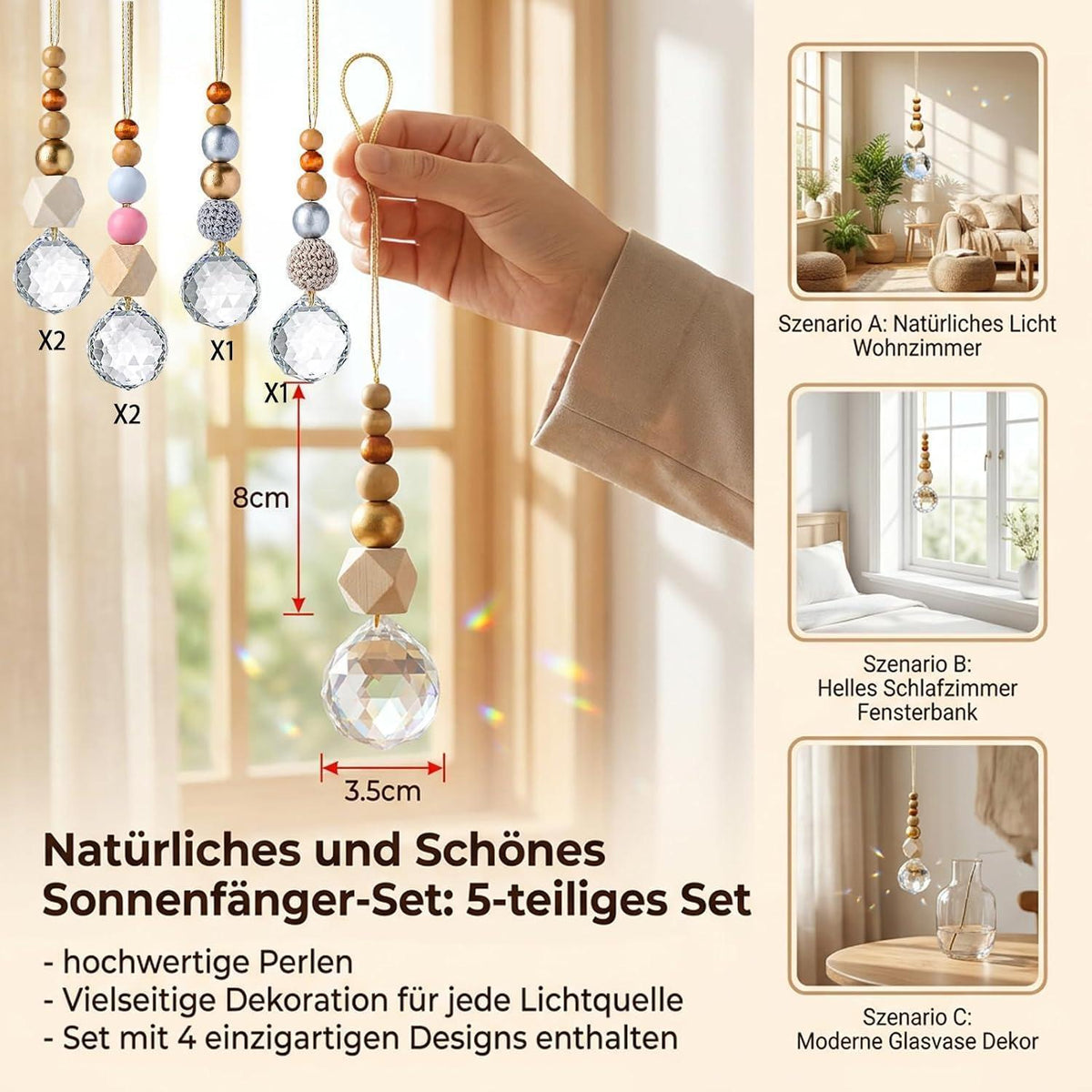 6x Sonnenfänger Bastelset – Kristall Lichtfänger für Fenster & Garten
