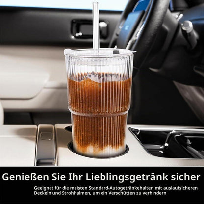 2 Glas Trinkbecher mit Deckel & Strohhalm – 600ml