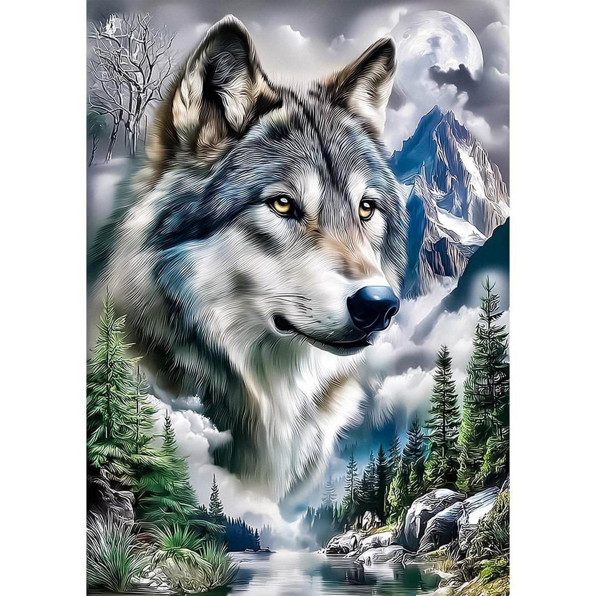 5D Diamantmalerei Wolf Berg – DIY Set für Erwachsene & Kinder
