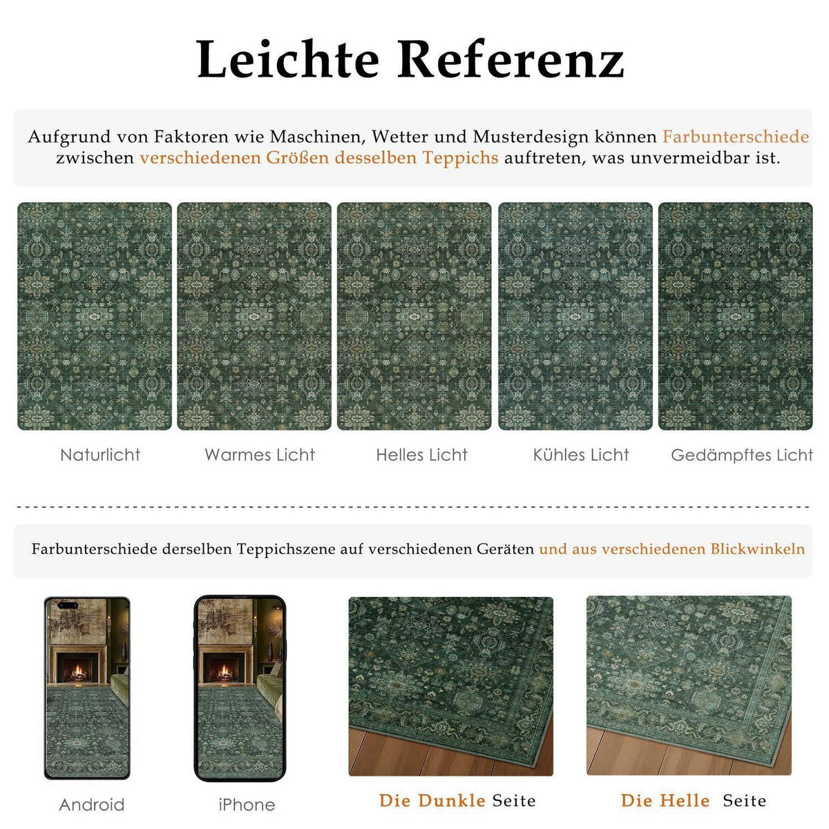 Vintage Teppich Grün 300x400cm - Rechteckiger Wohnzimmerteppich