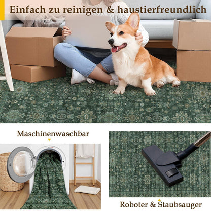 Vintage Teppich Grün 300x400cm - Rechteckiger Wohnzimmerteppich