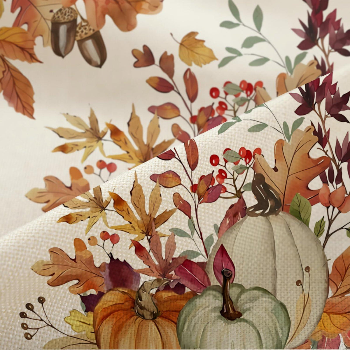 Herbst Kissenbezug 50x50 cm - 2er Set mit Kürbis & Blatt Muster