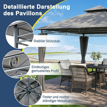 3x3m Gartenpavillon mit Seitenwänden – Robust & Winddicht